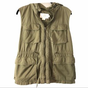J.Crew Army Green Chino Military Utility Vest Hood